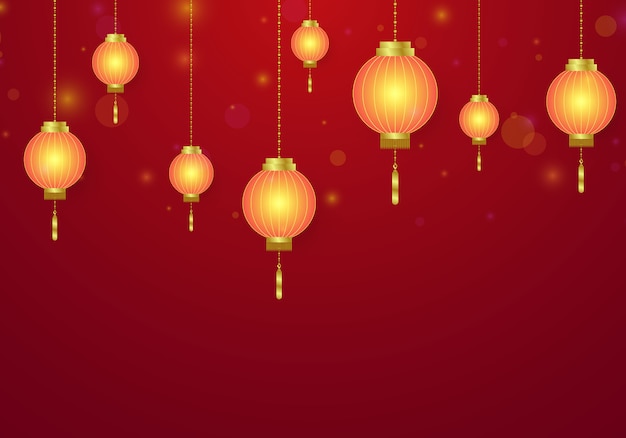 Chinese New Year Decorated With Chinese Lanterns Vector Premium