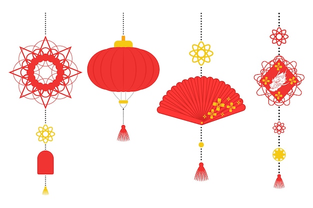 Premium Vector | Chinese new year decorations vector flat set isolated ...