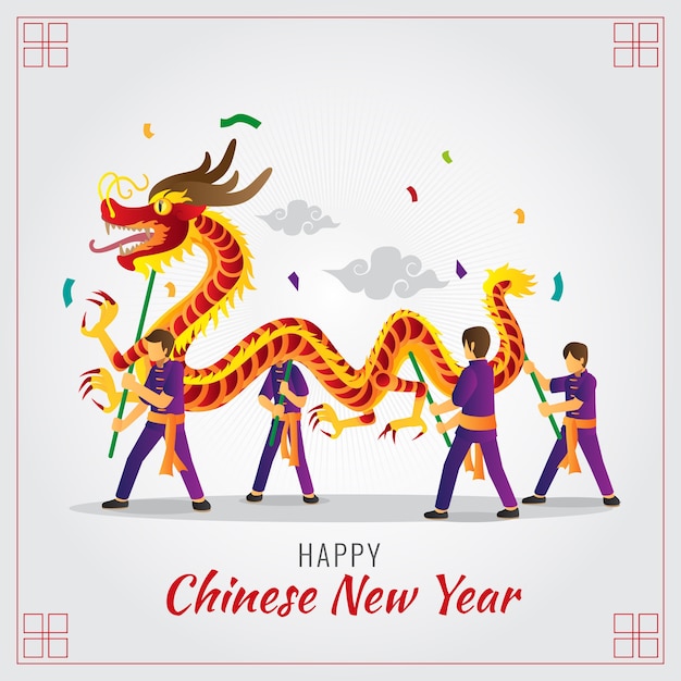 Premium Vector Chinese New Year Dragon Dance Illustration