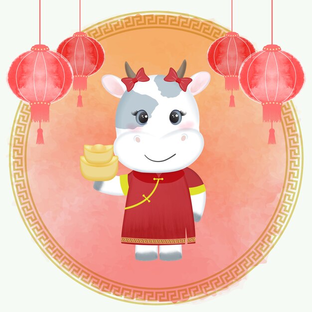 Premium Vector Chinese New Year Festival Celebration Cow Zodiac Year Sign