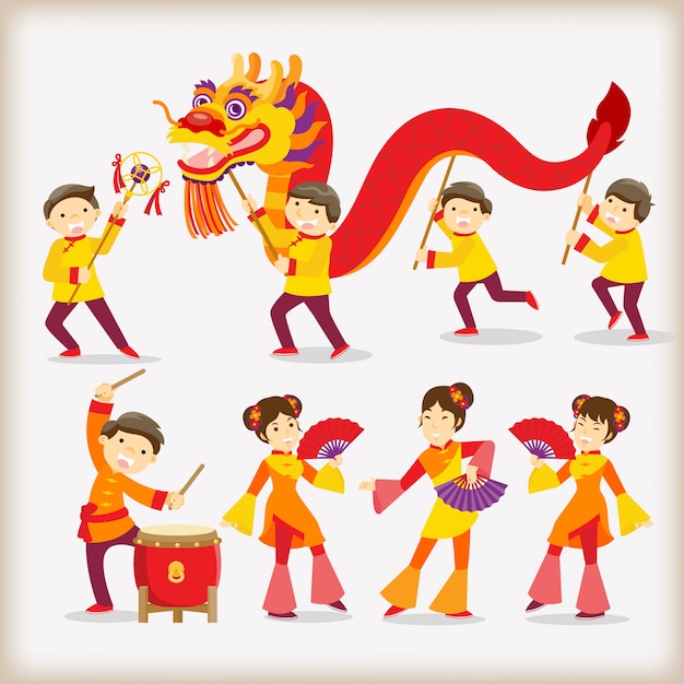 Premium Vector | Chinese new year festival/dragon dance