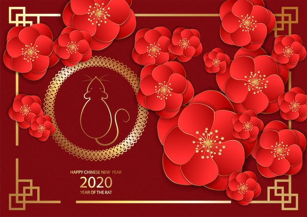 Premium Vector Chinese New Year Festive Vector Card Design With Rat Zodiac Symbol Of Year 2020