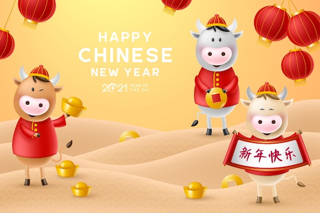 Premium Vector | Chinese new year. funny characters in ...