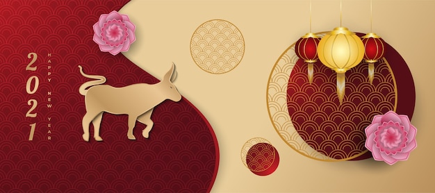 Premium Vector | Chinese new year greeting banner decorated with golden ...