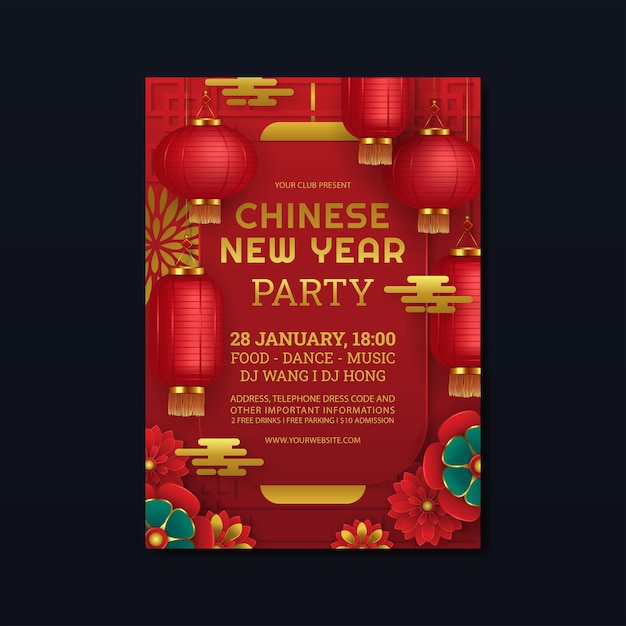 Premium Vector | Chinese new year party flyer or poster design template