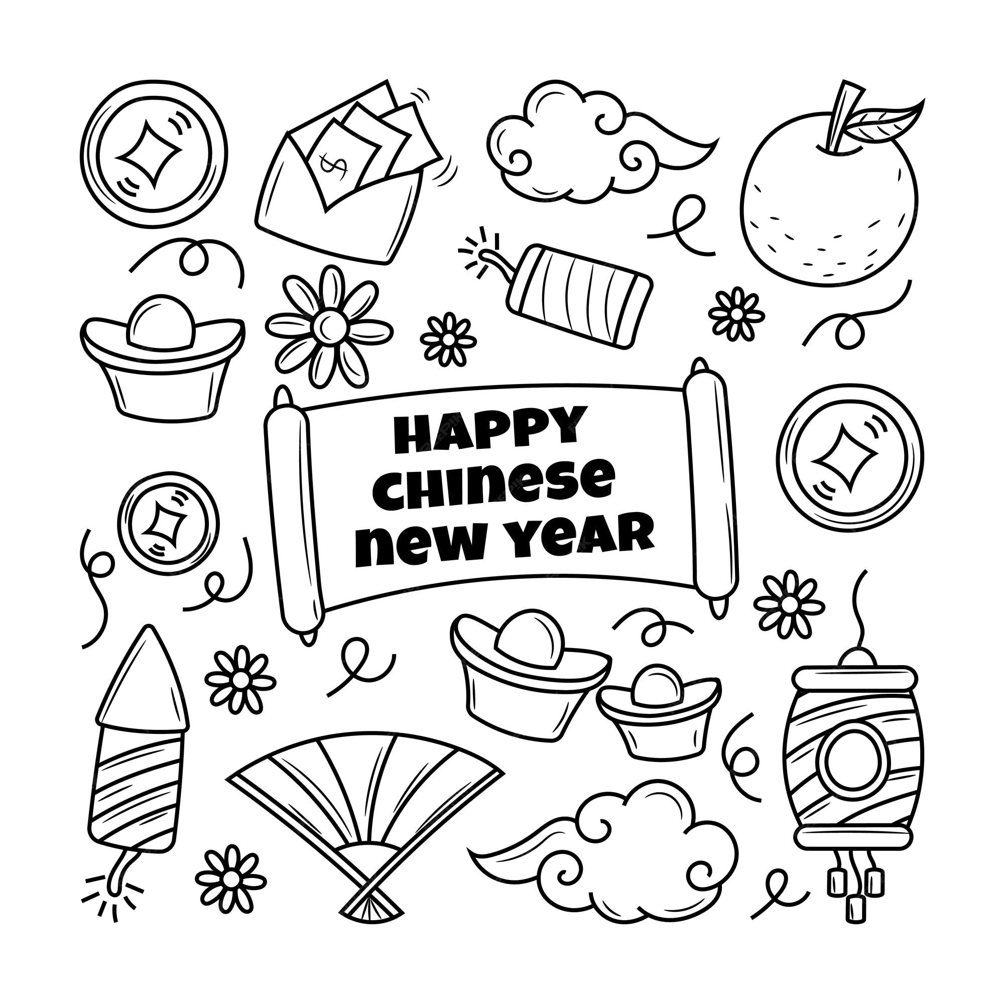 Premium Vector Chinese new year with hand drawn doodle style