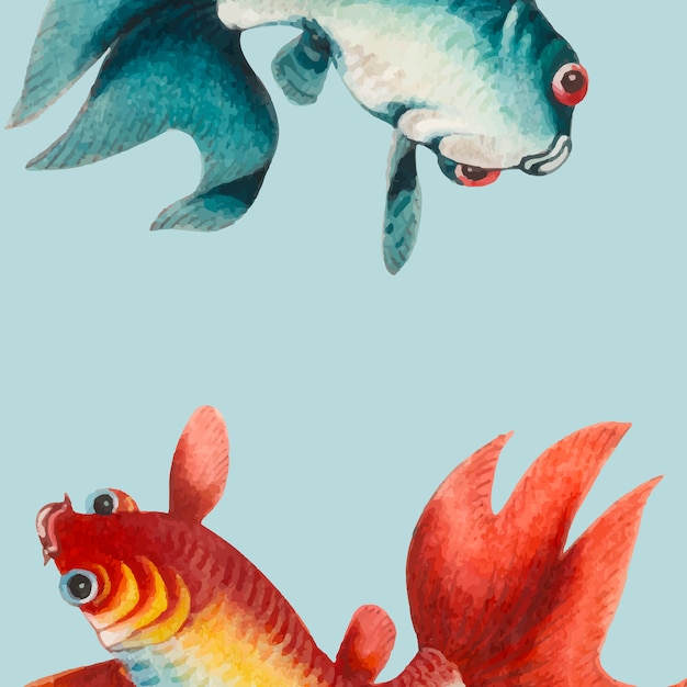 金と銀の魚を特徴とする中国の絵画 無料のベクター