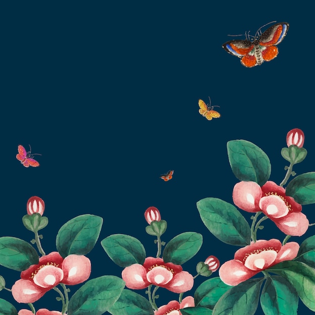 Chinese Painting Featuring Flowers And Butterflies Wallpaper