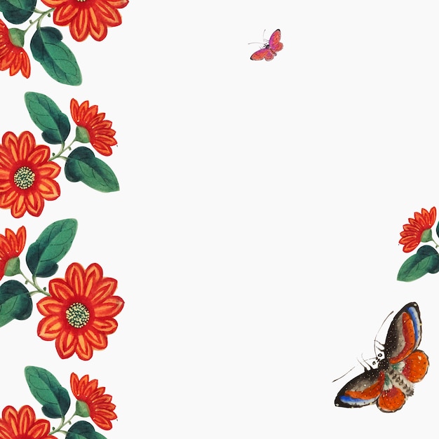 Chinese Painting Featuring Flowers And Butterflies Wallpaper