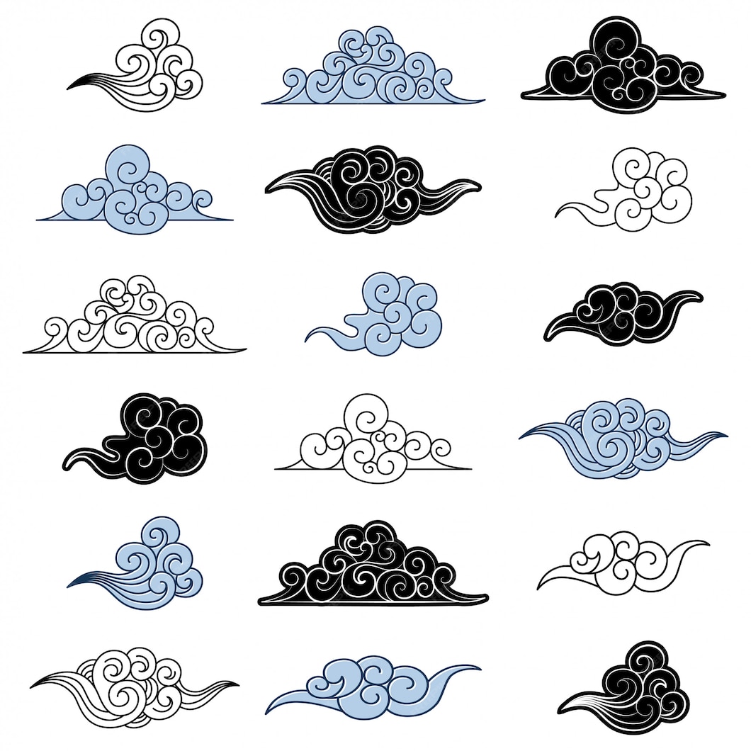 Premium Vector | Chinese vector clouds set of flat line isolated