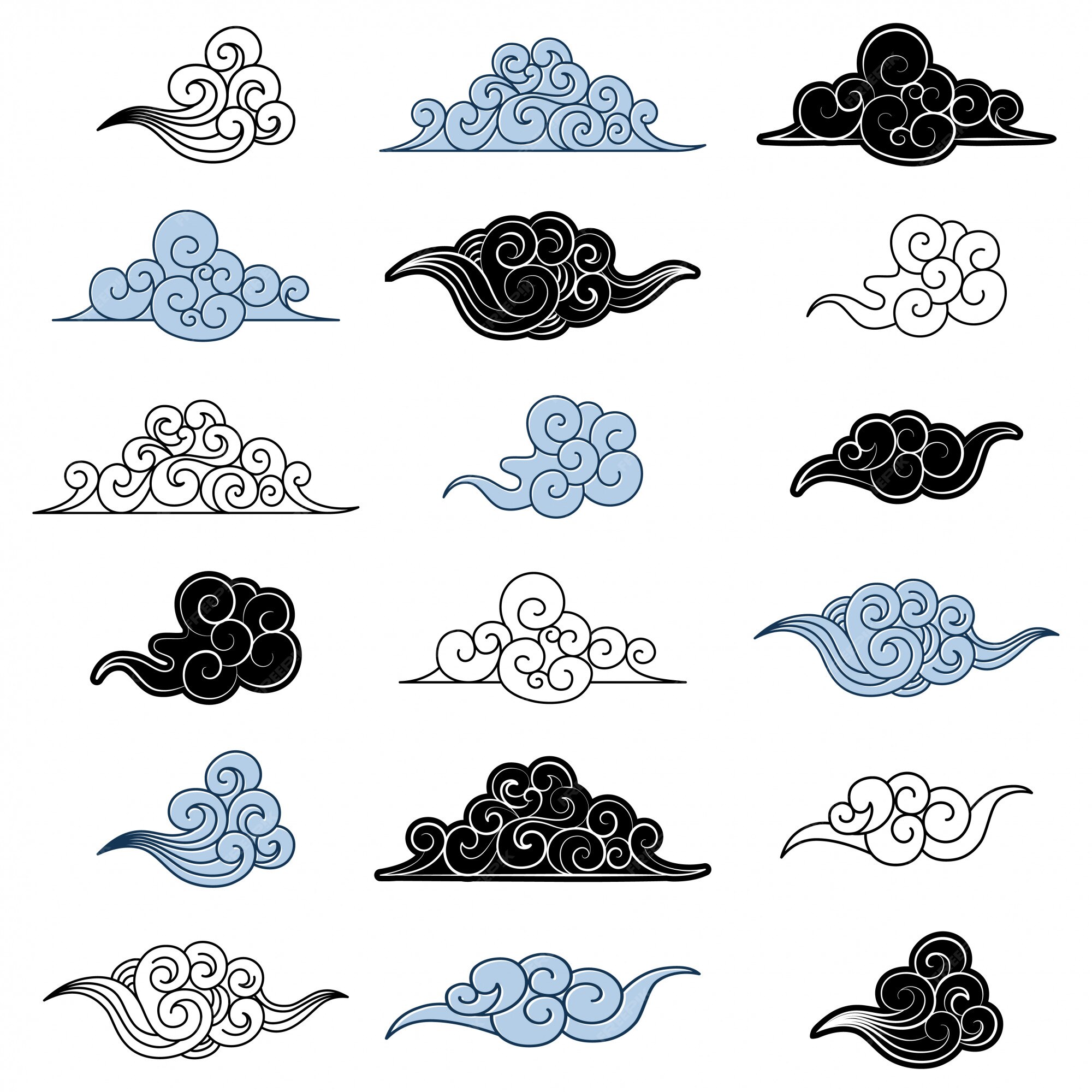 Premium Vector | Chinese vector clouds set of flat line isolated