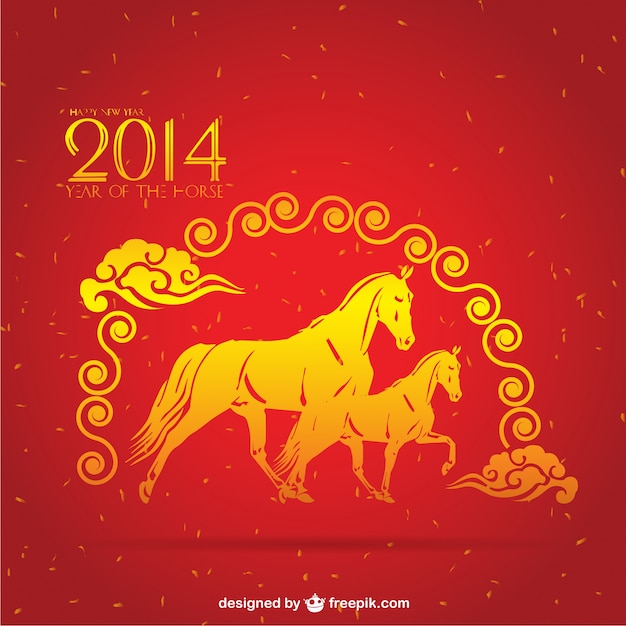 Chinese yellow horses in red background