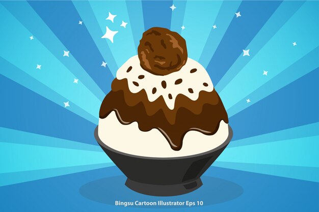 Chocolate bingsu with ice cream cartoon Premium Vector