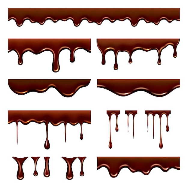 Chocolate dripped. sweet flowing liquid food with splashes and drops caramel cacao realistic picture