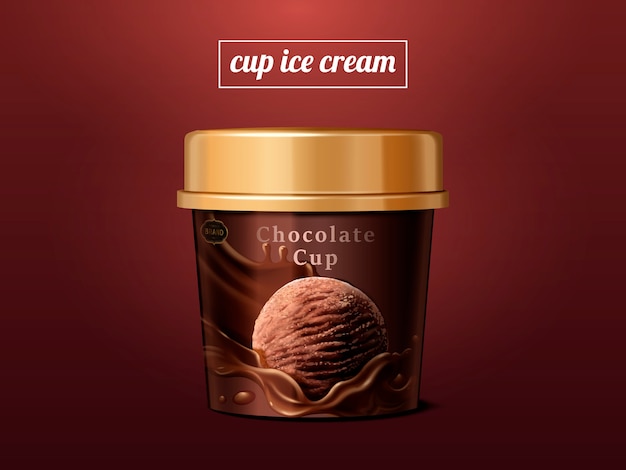 Download Premium Vector | Chocolate ice cream cup mock up, premium ice cup package isolated on scarlet ...