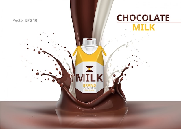 Download Chocolate milk bottle package mock up vector realistic on splash background | Premium Vector