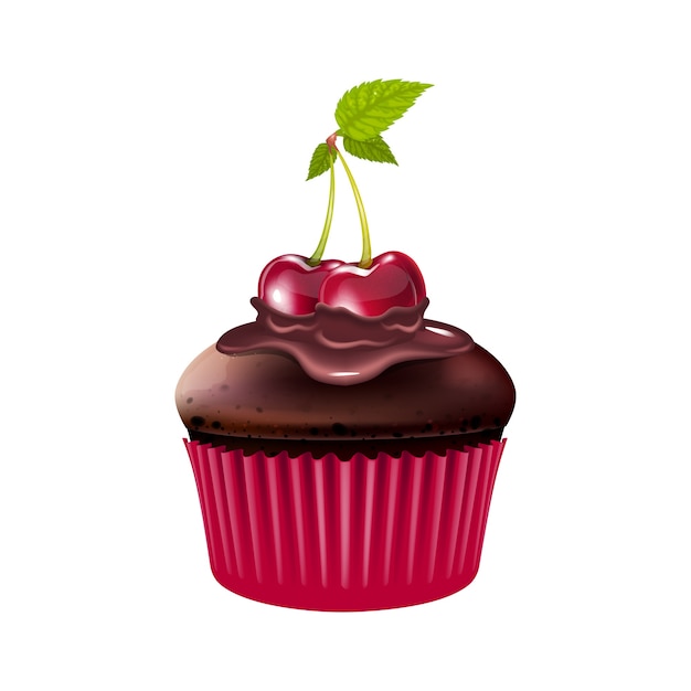 Download Premium Vector | Chocolate muffin with cherry realistic ...