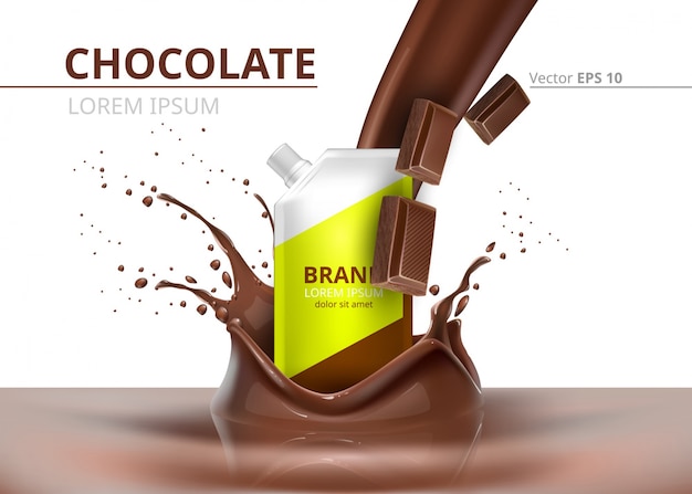 Download Chocolate package mock up vector realistic on splash background Vector | Premium Download