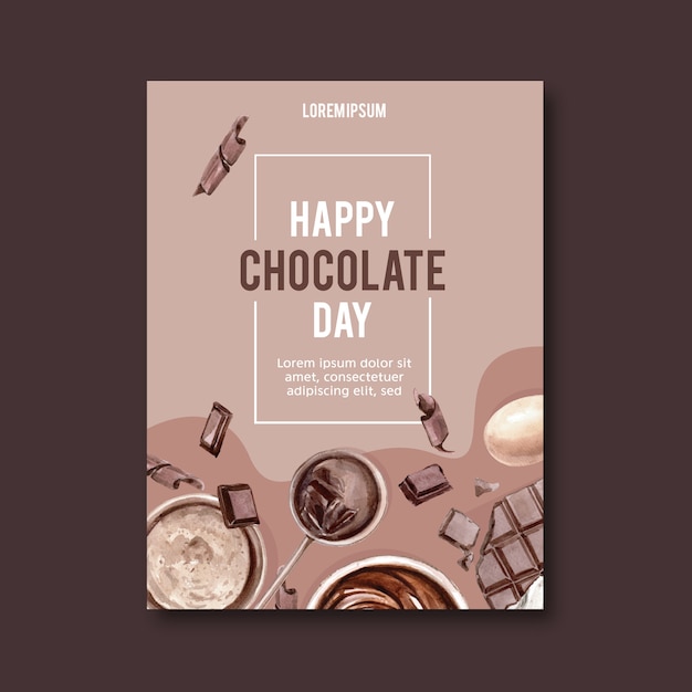 チョコレートのバーを破った 水彩イラストを作る成分とチョコレートのポスター 無料のベクター