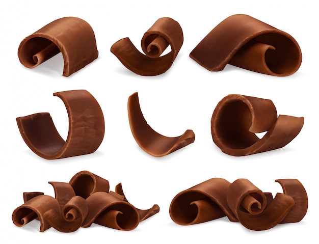  Chocolate shavings 3d realistic set,  objects food illustration