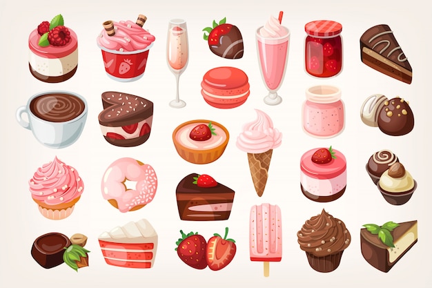 Chocolate and strawberry desserts Premium Vector