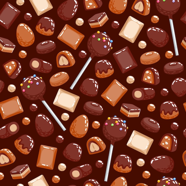チョコレートのお菓子アイコン背景 イラスト プレミアムベクター