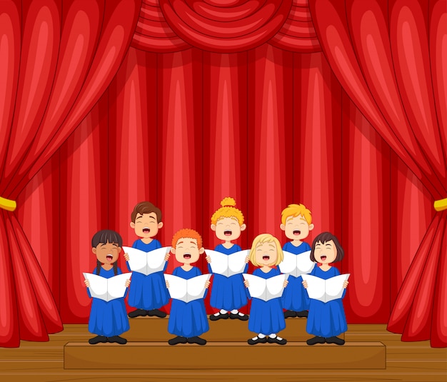 Choir Children Singing A Song On The Stage Vector Premium Download
