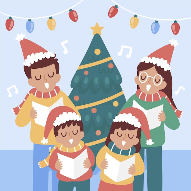 Free Vector | Choir of people singing christmas carol