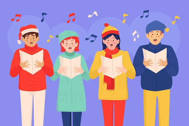 Free Vector | Choir of people singing christmas carol