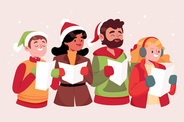 Free Vector | Choir of people singing christmas carol