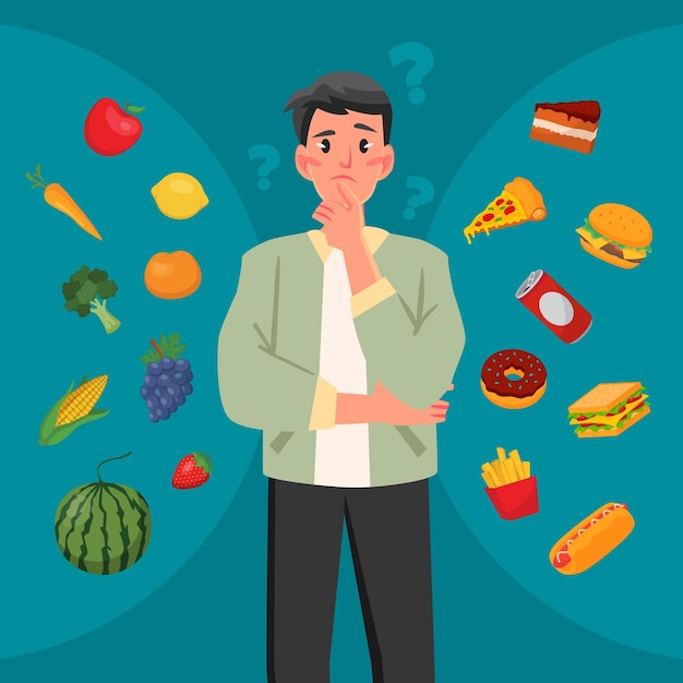 Choosing Between Healthy Or Unhealthy Food Free Vector