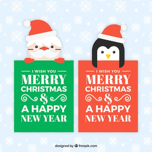 Christmas and new year banners with characters Vector | Free Download