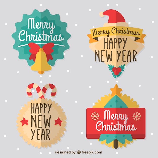 Christmas and new year stickers in flat design Vector  Free Download