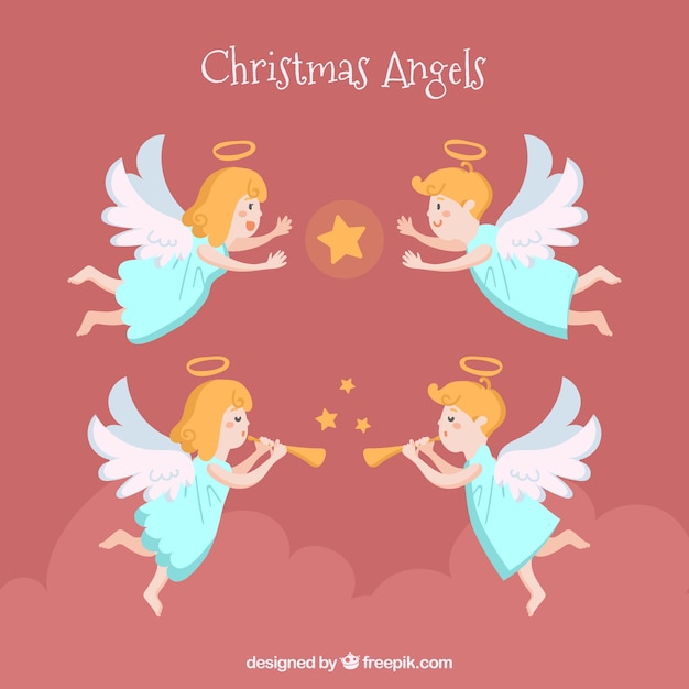 Free Vector | Christmas angels on a red background