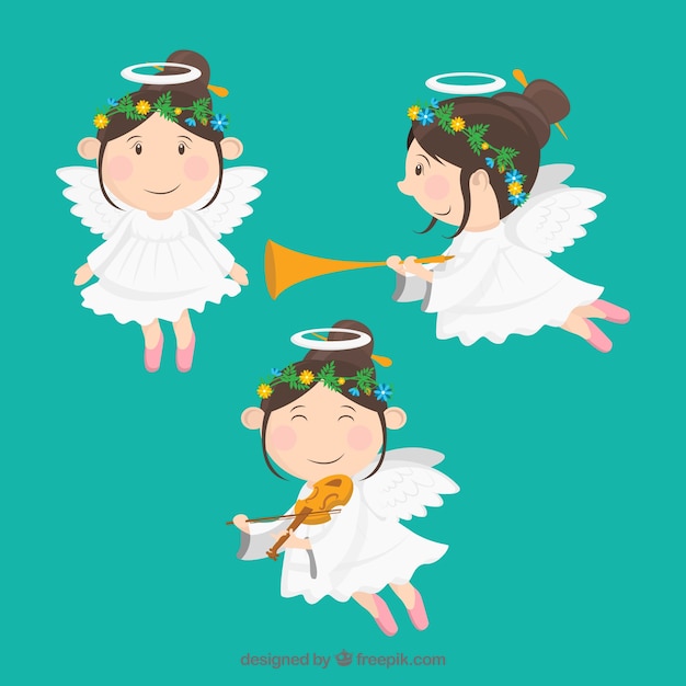 Download Christmas angels with flowers in their hair Vector | Free ...