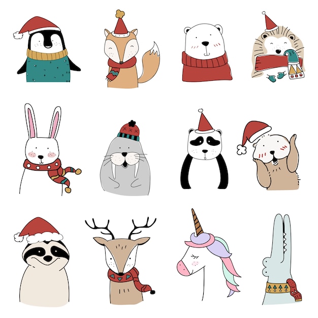 Free Vector | Christmas animal set