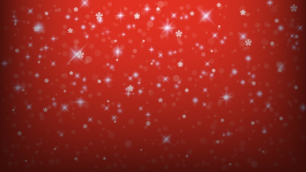 クリスマス背景テンプレート、赤の背景に抽象的なライトスノーフレーク 