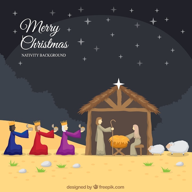 Download Premium Vector Christmas Background Of The Wise Men In The Nativity Scene PSD Mockup Templates