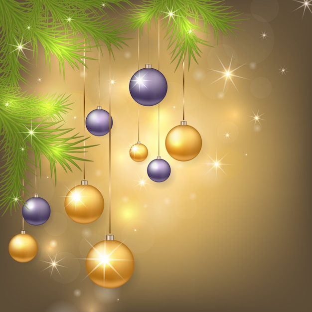 Premium Vector | Christmas background with baubles and tree