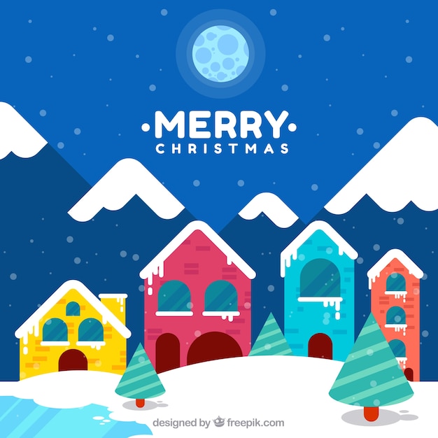 Download Free Vector | Christmas background with cute mountain village
