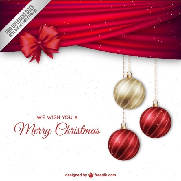 Christmas background with elegant baubles and red ribbon Premium Vector Christmas background with elegant baubles and red ribbon Premium Vector