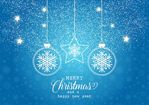 Christmas background with hanging baubles with snowflake design Free Vector