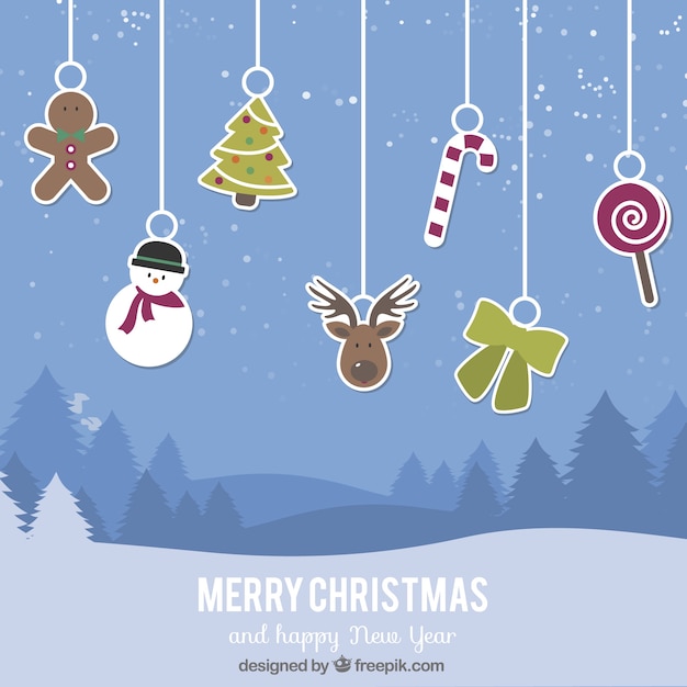 Free Vector | Christmas background with hanging cute elements