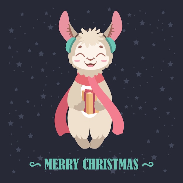 Premium Vector | Christmas background with a happy llama