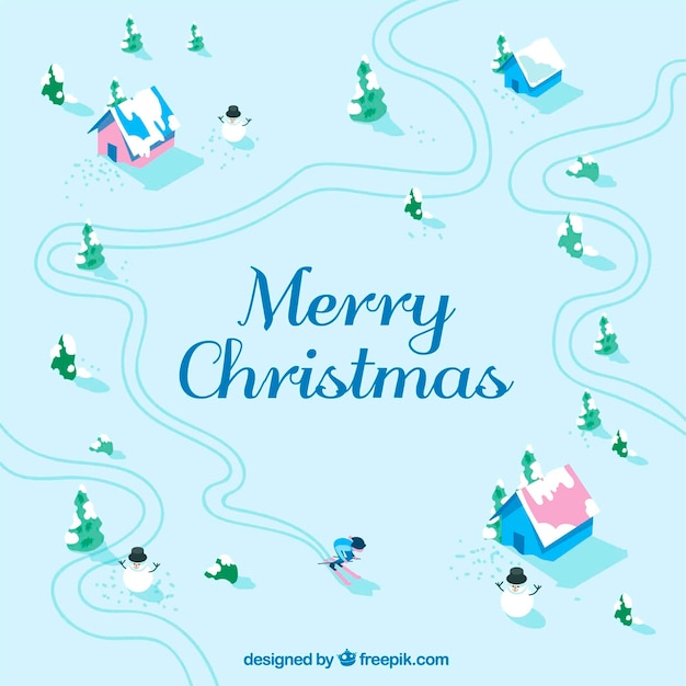 Christmas background with man skiing
