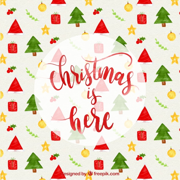 Free Vector | Christmas background with nice watercolor elements