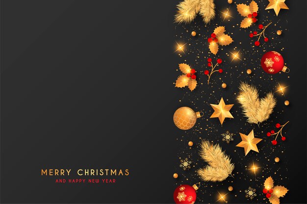 Free Vector | Christmas background with red and golden decoration