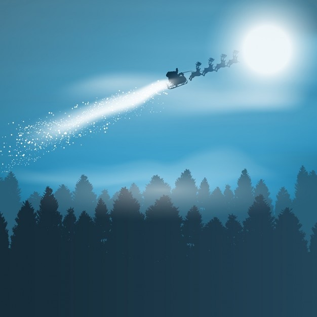 Download Free Vector Christmas Background With Santa Flying Through The Sky PSD Mockup Templates