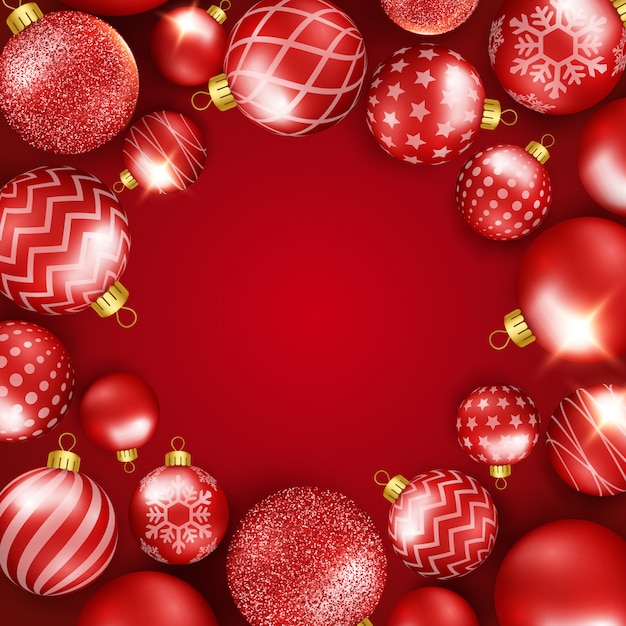 Premium Vector | Christmas background with shining colorful balls frame