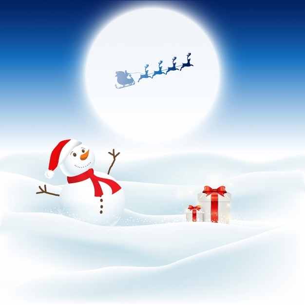 Download Christmas background with snowman and santa flying through ...